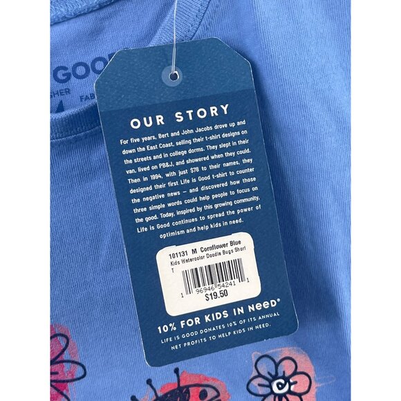 Life Is Good Kids Medium Cornflower Blue Doodle Bugs Shirt Short Sleeve Graphic - Picture 5 of 6